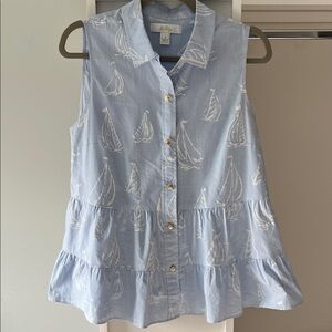 Lilly Pulitzer Blue Sailboat Print Blouse